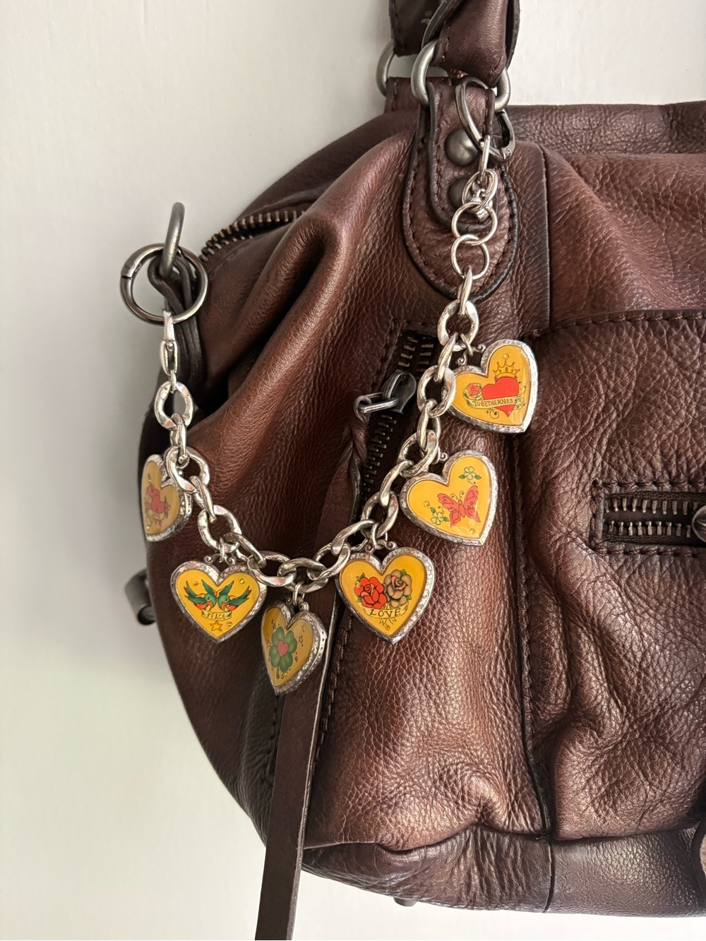 Brighton Vintage Heart Bracelet/ bag charm- silver tone